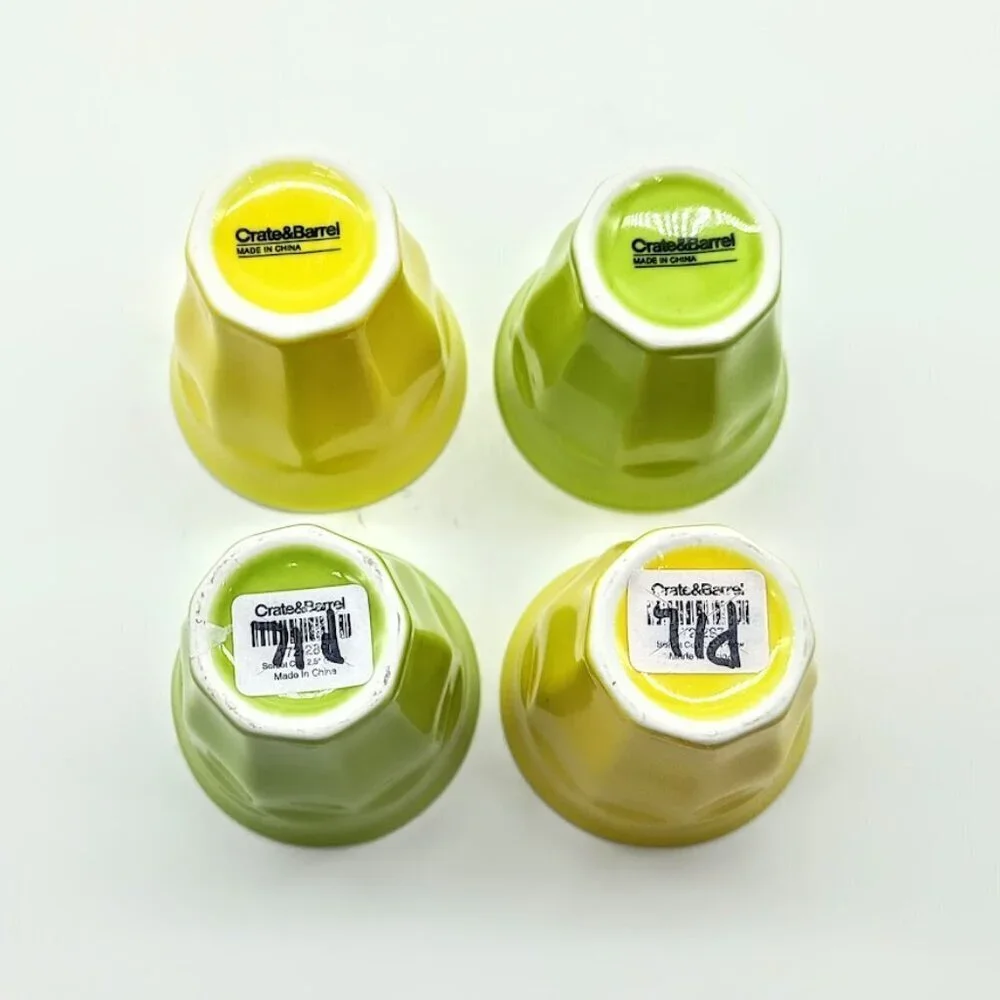 Crate & Barrel Green Yellow 3 Oz. Ceramic Espresso Shot Glasses